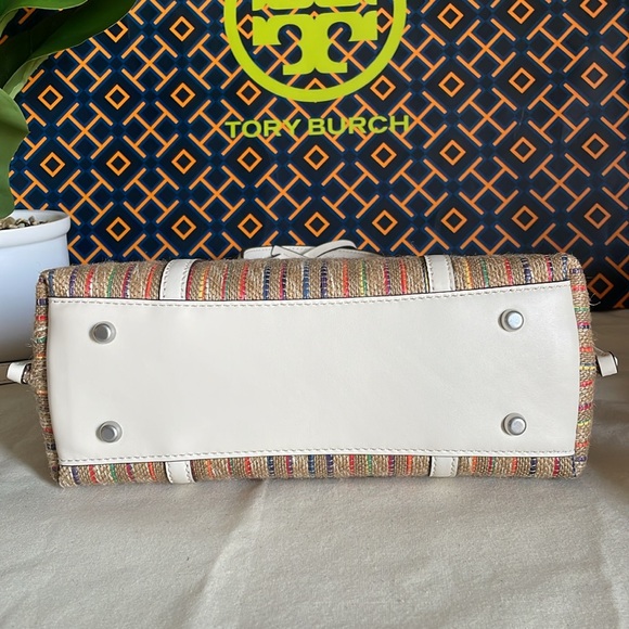 New✨tory burch perry raffia stripe triple compartment small tote - Picture 11 of 15